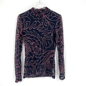 Jade by Johnny Was Rebecca Top Womens S Embroidered Floral Mesh Mock Neck Boho